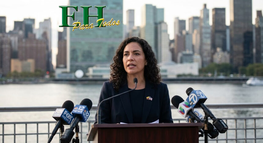 Ana María Archila, nueva comisionada de Asuntos Internacionales de NYC, frente al edificio de la ONU.
