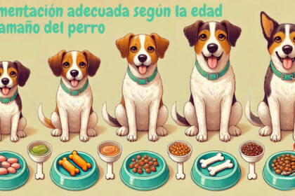 Perro cachorro y perro adulto mayor ilustrando las diferentes etapas de vida y alimentación.