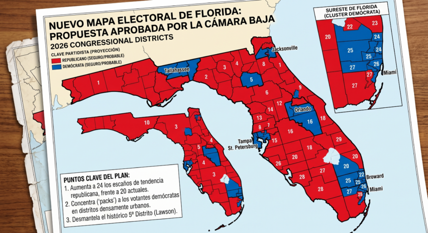 El nuevo mapa tiene como objetivo otorgar a los republicanos el control de 24 de los 28 distritos del estado para la Cámara de Representantes.