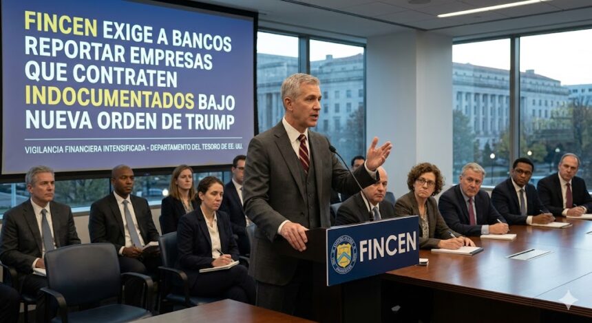 FinCEN exige a bancos reportar empresas que contraten indocumentados bajo nueva orden de Trump.